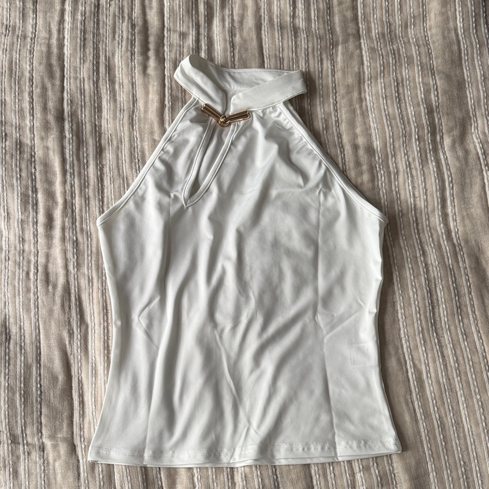 Elegant White Halter Top with Gold Accent